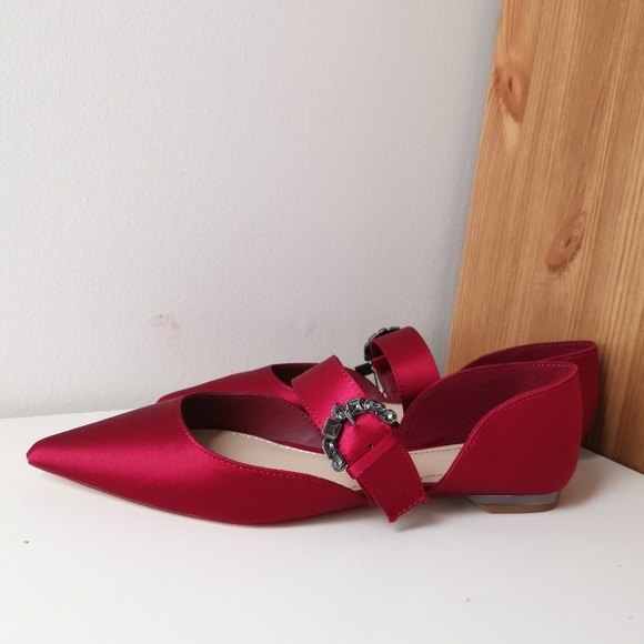 bnwb zara red satin pointed toe flats - Picture 2 of 4